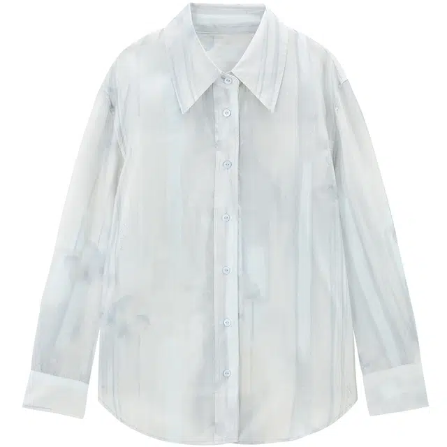 太平鸟 晕染衬衫 女款 蓝色纹样