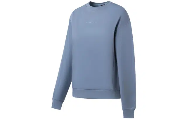 李宁 健身系列 纯色圆领套头字母刺绣加绒长袖卫衣 女款 柔灰蓝