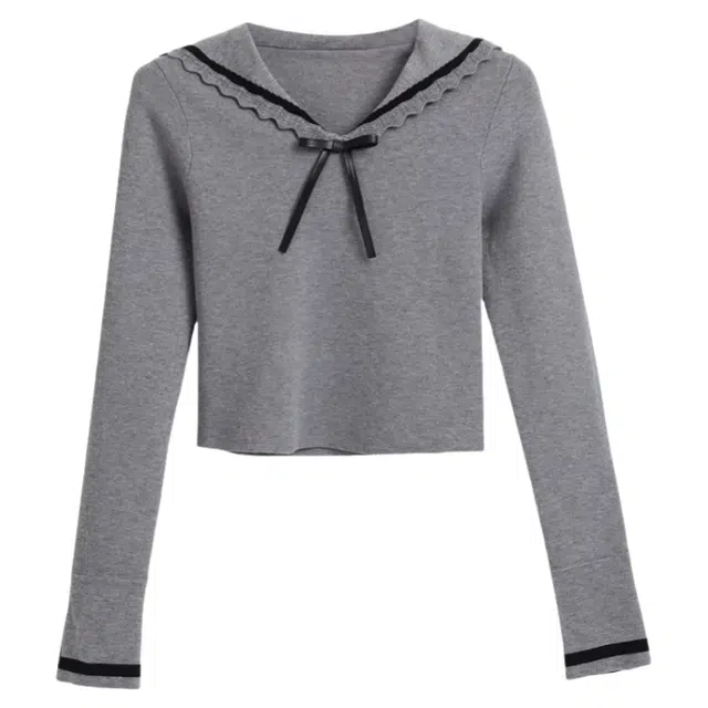 柏黛妃 学院风回老家内搭打底衫修身长袖针织衫 女款 灰色