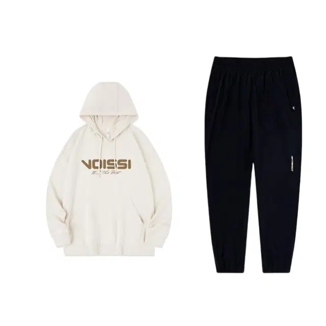 乔丹 字母印花连帽套头长袖宽松束脚针织运动裤卫衣套装 男女同款