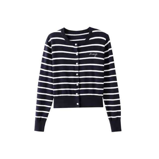 花栗鼠小姐 恰好时光 休闲甜美百搭通勤学院风圆领减龄设计感字母刺绣百搭微宽松针织衫 女款