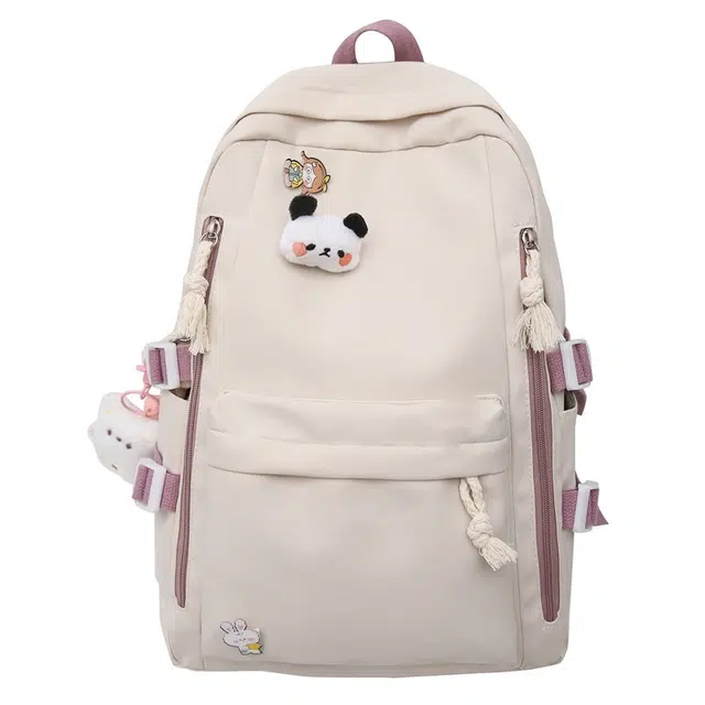 單倉 韩版简约设计 尼龙 双肩包 男女同款情侣款 白色/粉色/蓝色/绿色/黑色