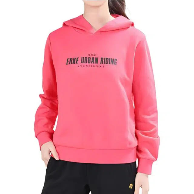 鸿星尔克 女子户外系列 运动字母连帽套头长袖卫衣 女款 醒目红