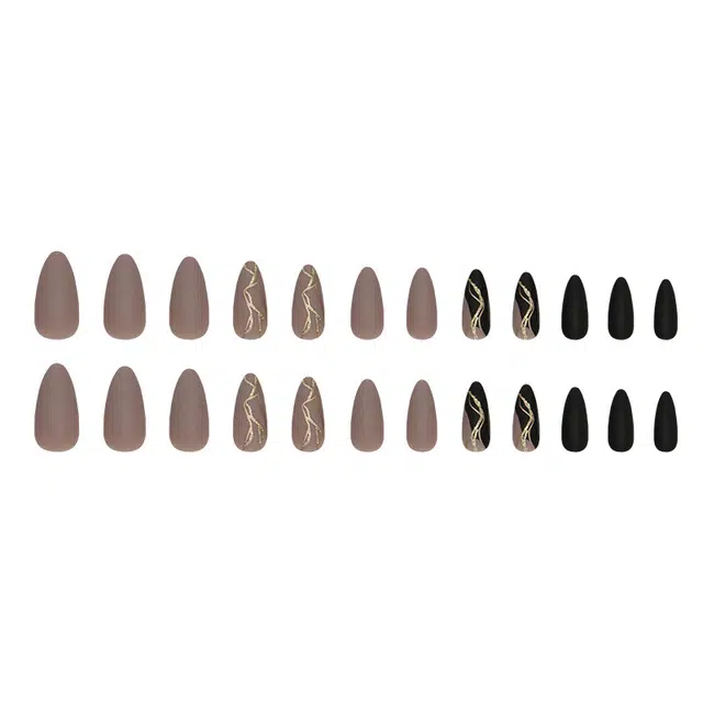 馨枕居 秋冬氛围感金属线条  穿戴甲 杏仁杏色黑色跳色 磨砂 闪粉优雅时尚百搭显白