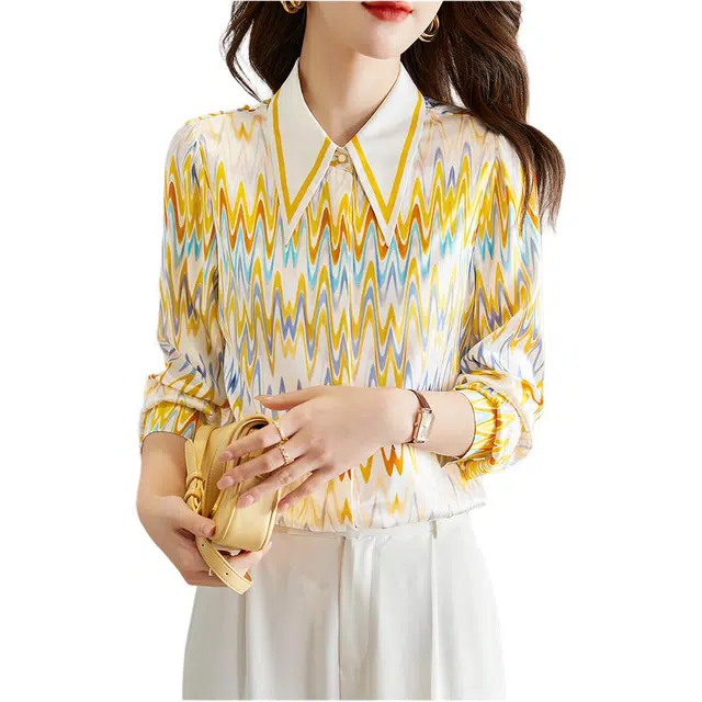 水墨佳人 薄款宽松长袖衬衫 女款 黄色