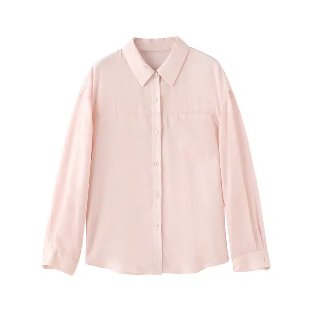 花栗鼠小姐 馥芮白套组 日常百搭简约休闲通勤风立领贝壳扣捏褶落肩袖宽松长款遮肉显瘦衬衫 女款