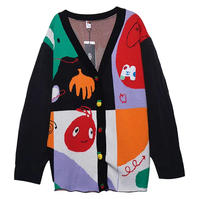 木果果木 慵懒风开衫单排扣舒适宽松休闲简约中长款针织衫 女款 黑色