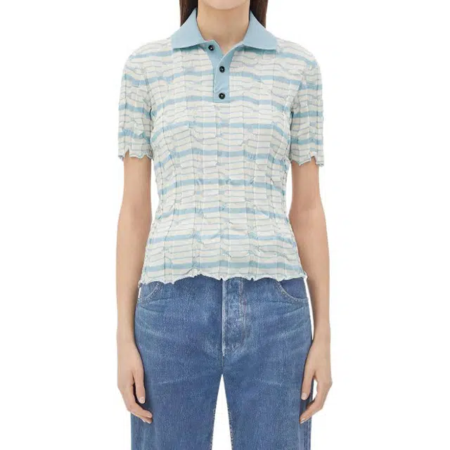 Bottega Veneta Distorted Stripe Cotton Polo Polo
