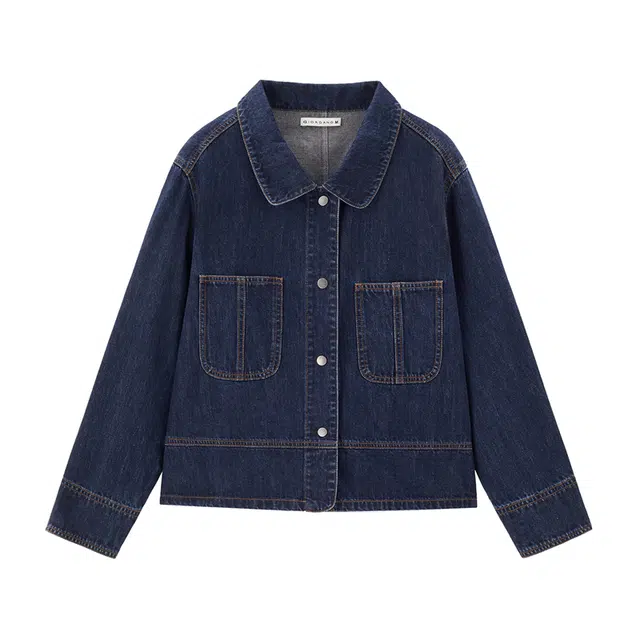 佐丹奴 洗水牛仔大口袋宽松翻领休闲夹克外套 女款