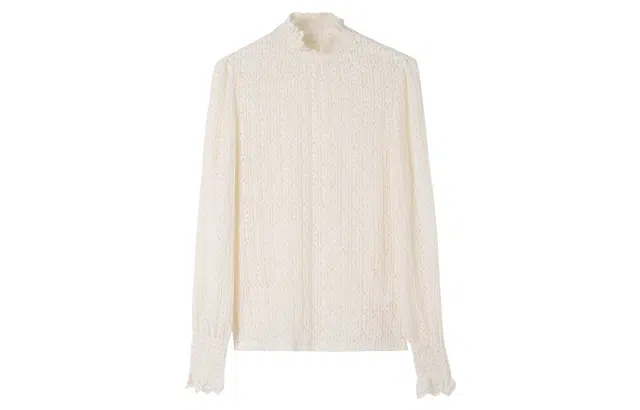 嬉皮少女 气质温柔宫廷风蕾丝打底针织衫 女款 米白色