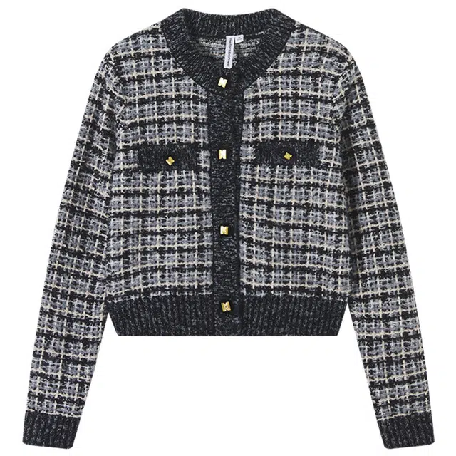 美特斯邦威 毛织时尚潮流小香风百搭针织衫 女款 黑色