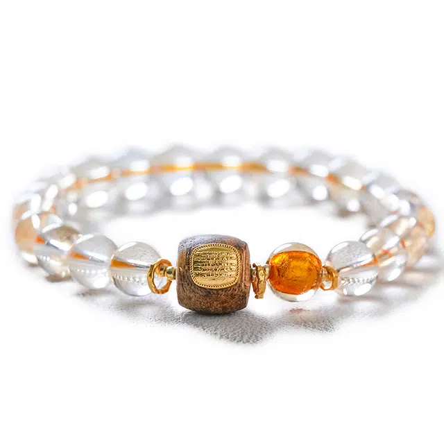 【匠心手作 低调简约老钱风】 灵菲 招财吉祥财富之石新中式小众原创设计百搭手饰 幸运沉香转运珠平安吉祥#好运 黄水晶 手串 女款