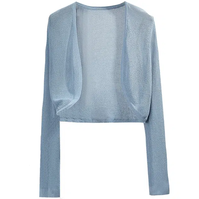 她池 小清新外搭长袖镂空短款针织衫 女款