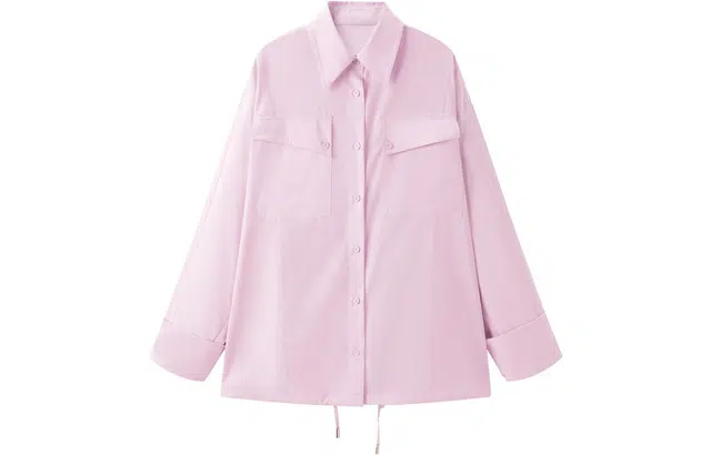 太平鸟 尖领纽扣纯色长袖衬衫 女款 粉色