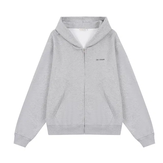 冰淇淋与鲸 简约纯色字母宽松休闲开衫拉链卫衣 女款