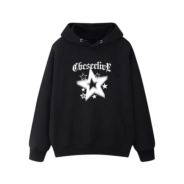 草本初色 时尚字母星星印花舒适通勤连帽落肩袖卫衣 男女同款