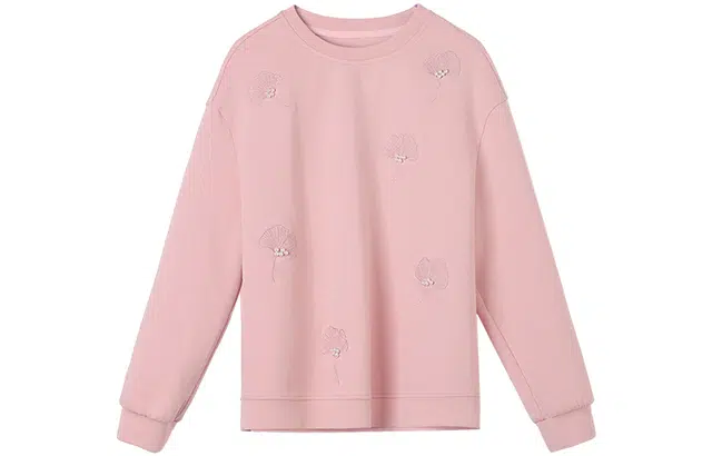 嬉皮少女 多巴胺蜜甜刺绣银杏叶搭配珍珠宽松卫衣 女款 粉色