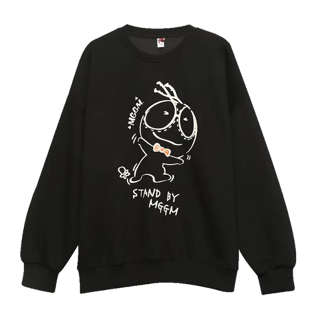 木果果木 卡通动漫印花圆领套头落肩袖卫衣 女