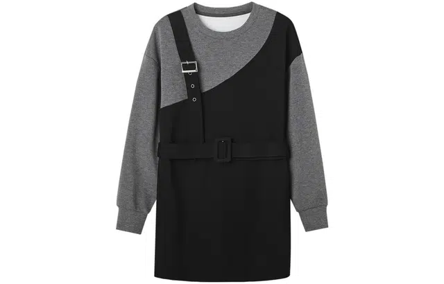 【dme】 假两件圆领套头长袖卫衣 女款 黑色