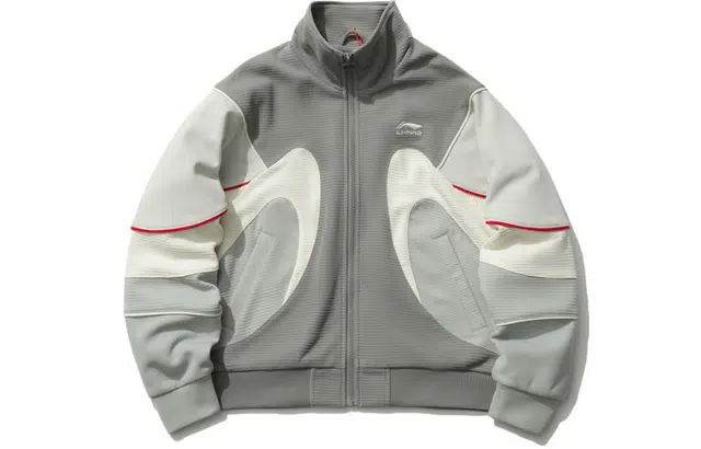 中国李宁 运动时尚系列 撞色针织运动立领夹克 女款 灰色