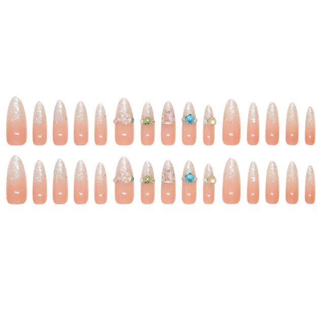 馨枕居 法式细闪钻款  穿戴甲 杏仁裸色纯色 爆闪