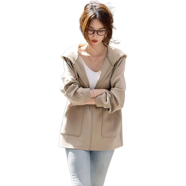 【dme】 纯色连帽拉链插肩长袖卫衣 女款