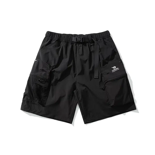 领航骆驼 美式高街舒适字母图案户外中腰系带百搭宽松休闲短裤 男款