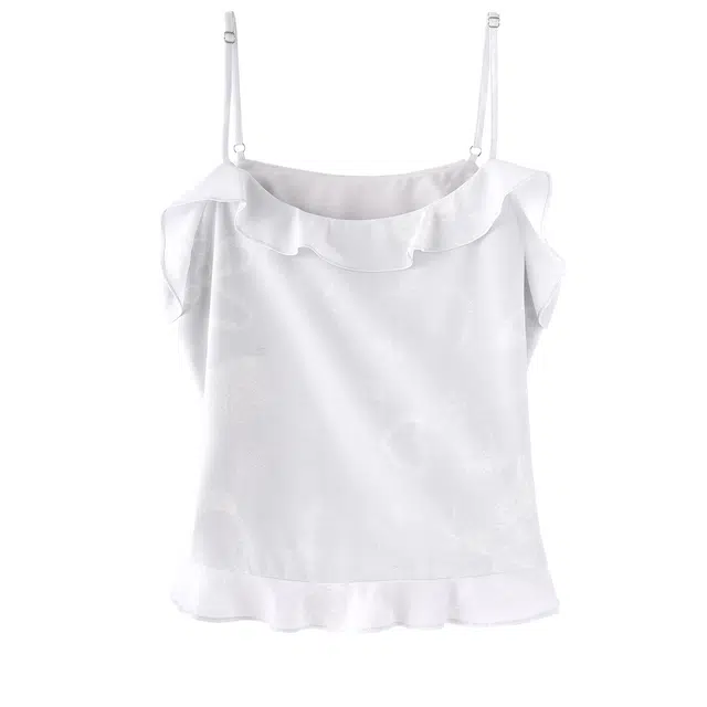 花栗鼠小姐 小漫春曲 甜美温柔设计感荷叶边直筒宽松抽绳收腰显瘦吊带 女款