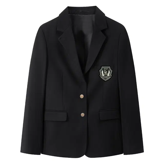 九条喵 宽松长袖徽章夹克外套 女款 黑色