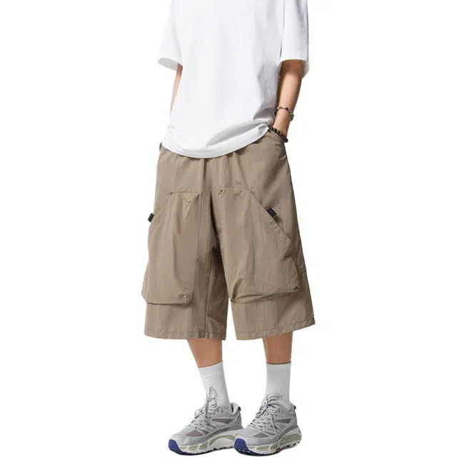 颂希尔 户外工装大口袋抽绳七分裤薄款宽松百搭直筒休闲短裤 男女同款