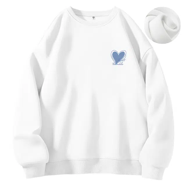 棉致 韩系简约线条爱心宽松加厚圆领亲肤舒适休闲卫衣 男女同款