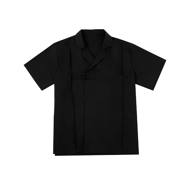 陆与山屿 中式盘扣宽松纯色短袖衬衫 女款 黑色
