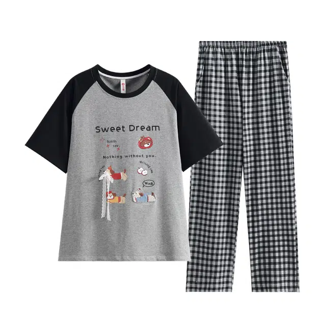 芬腾 舒适透气短袖薄款可外穿休闲家居服睡衣套装 女款 深灰