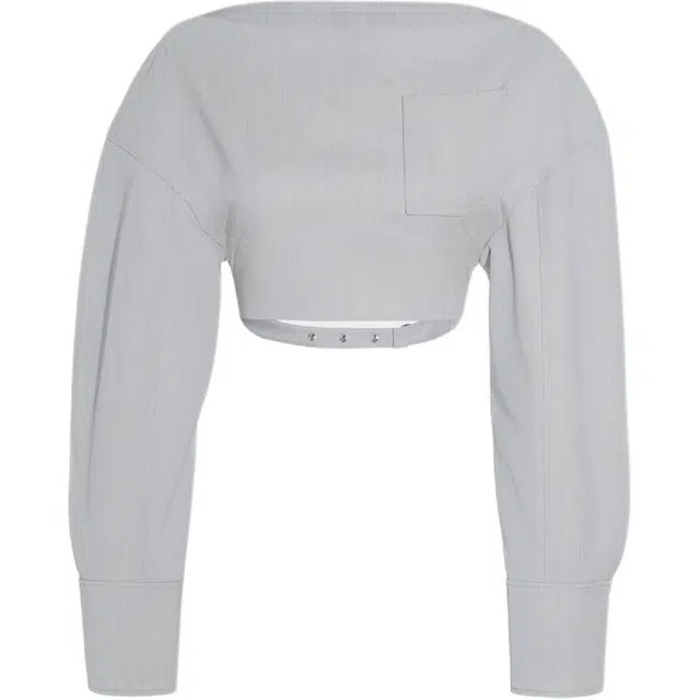 Jacquemus FW24 Boat-neck Cropped Shirt Light Grey