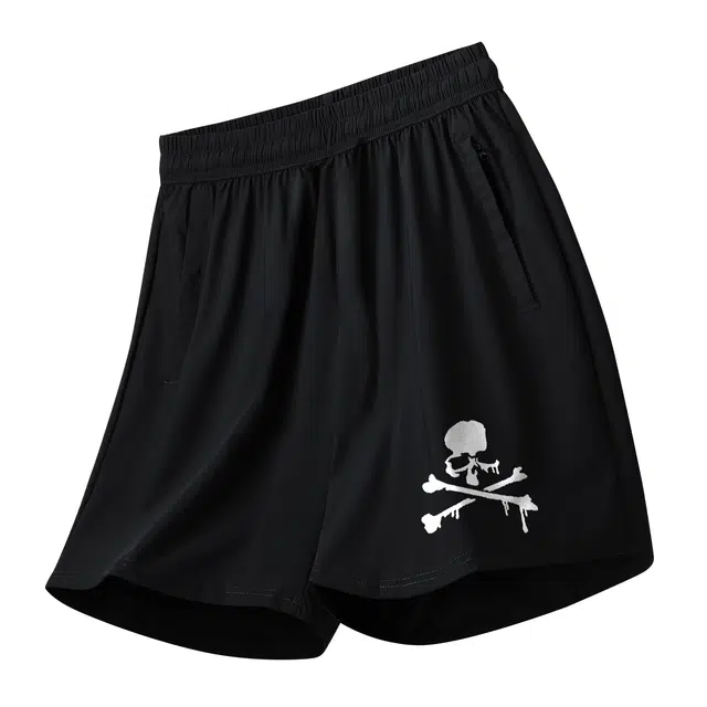 纳趣 骷髅骨头印花百搭速干宽松五分休闲短裤 男款 黑色