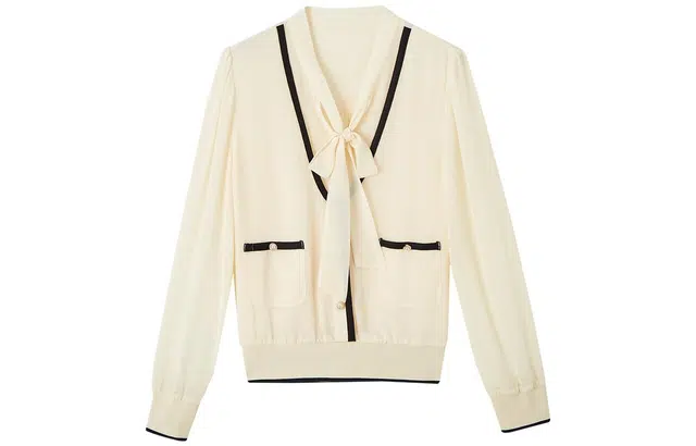 【dme】 纯色领口拼色长袖衬衫 女款 杏色