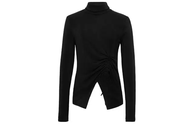 美洋 纯色不规则抽褶后开叉针织衫 女款