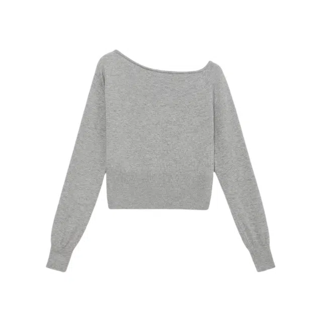 柏黛妃 斜肩漏肩长袖内搭纯色针织衫 女款