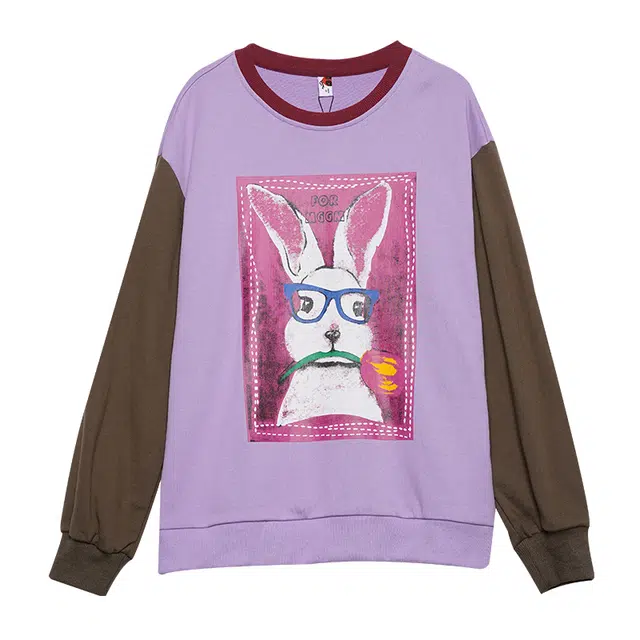 木果果木 休闲撞色卡通兔子卫衣 女款