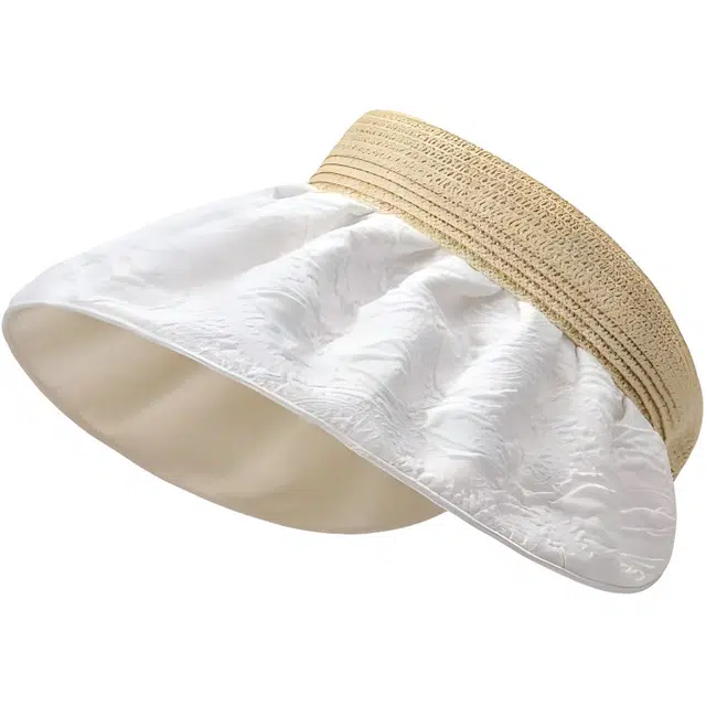 优莲茵 双面双色绣花大帽檐 防紫外线遮阳空顶 显脸小 户外海边露营遮脸 复古风可折叠遮阳帽 聚酯纤维 防晒帽 女款