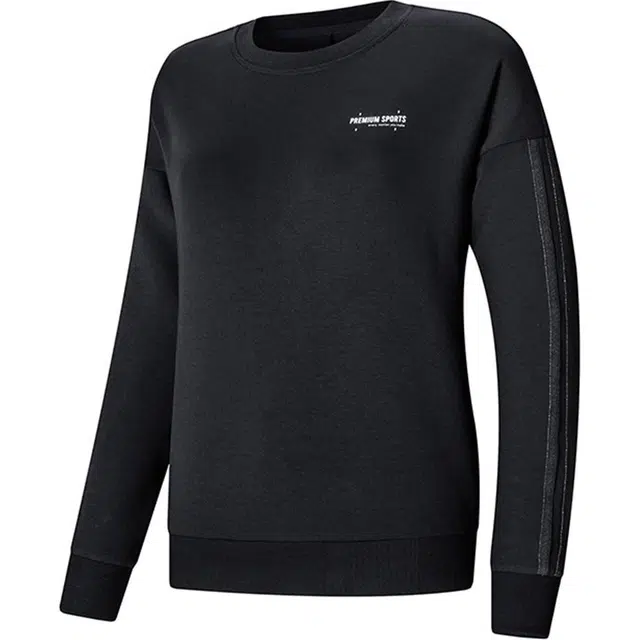 鸿星尔克 女子运动系列 字母圆领套头长袖卫衣 女款 正黑