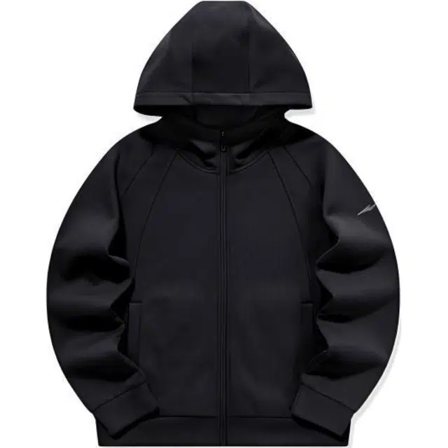 鸿星尔克 综训系列 纯色针织连帽拉链长袖卫衣 女款 正黑