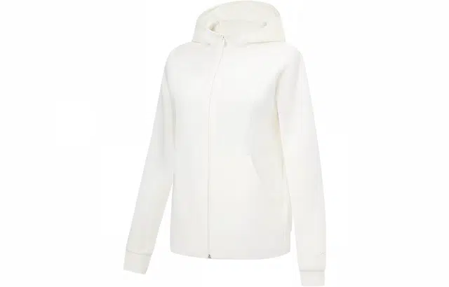 李宁 健身系列 纯色吸汗开衫连帽卫衣 女款 乳白色