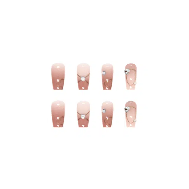 馨枕居 腮红晕染珍珠堆钻  穿戴甲 中梯粉色渐变 可爱 法式金箔色