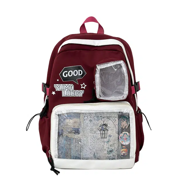 笛贝嘉 透明字母设计感 涤纶 双肩包 男女同款情侣款 多色