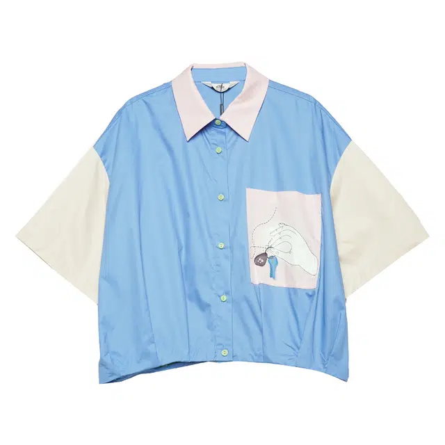 木果果木 舒适落肩宽松短袖衬衫 女款 晴空蓝