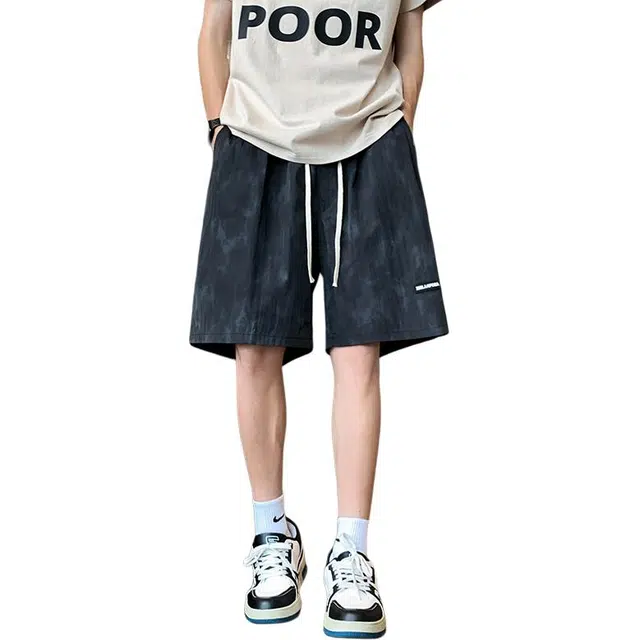 物质公式 美式复古基础款潮流五分裤纯色简约学院风宽松透气舒适亲肤抽绳系带休闲短裤 男女同款