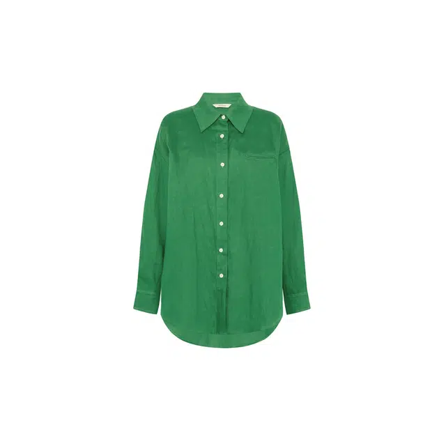 美洋 纯色翻领落肩宽松休闲长袖衬衫 女款 绿色