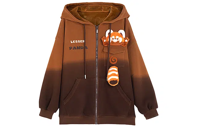 森女部落 原创美拉德风渐变棕色休闲帽衫小棕熊加绒萌趣卫衣 秋冬 女款