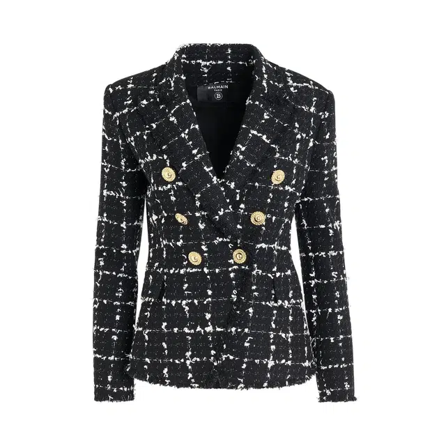 BALMAIN Check Tweed 6-Button Jacket